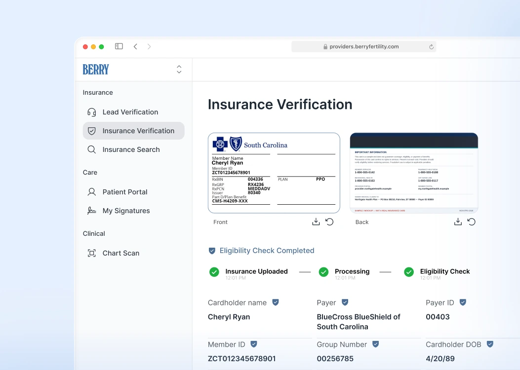 Berry's automated insurance verification results