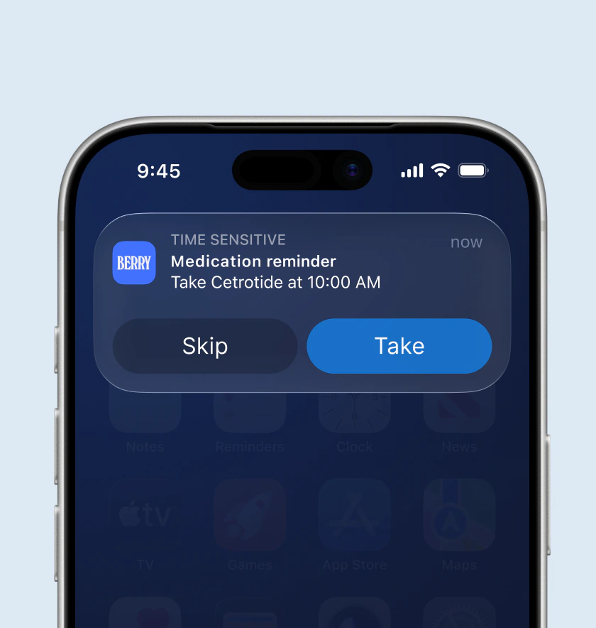A Berry medication reminder on a phone