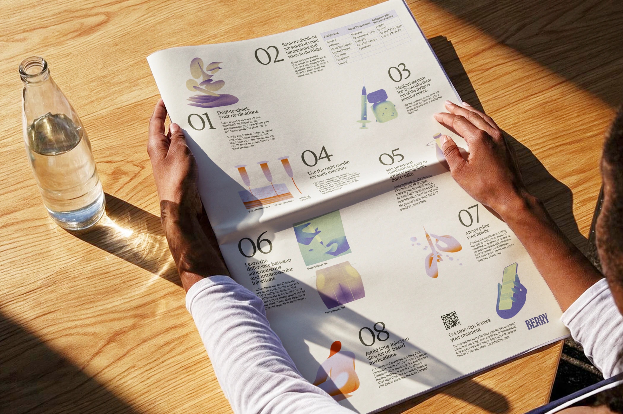 A patient reading Berry's illustrated fertility injection guide
