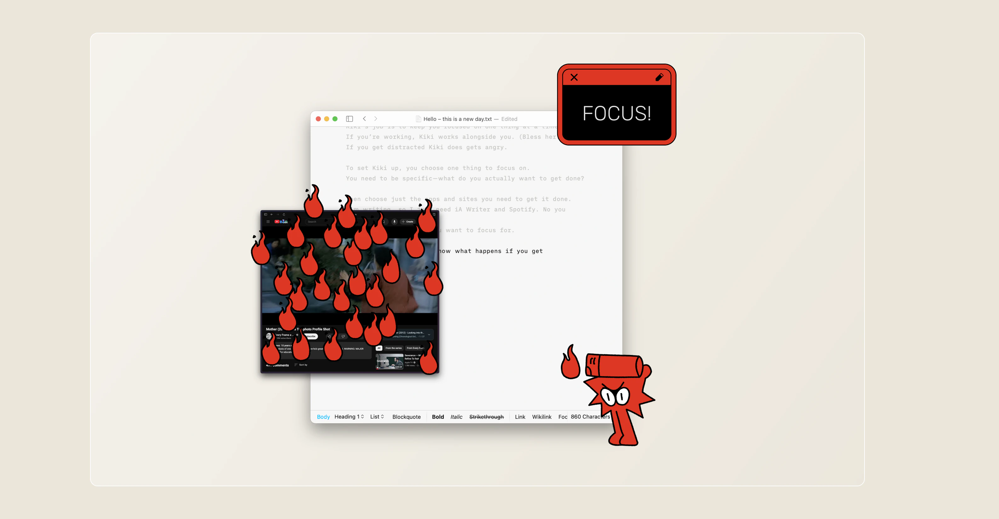 Kiki's focus session interface with the Kiki character