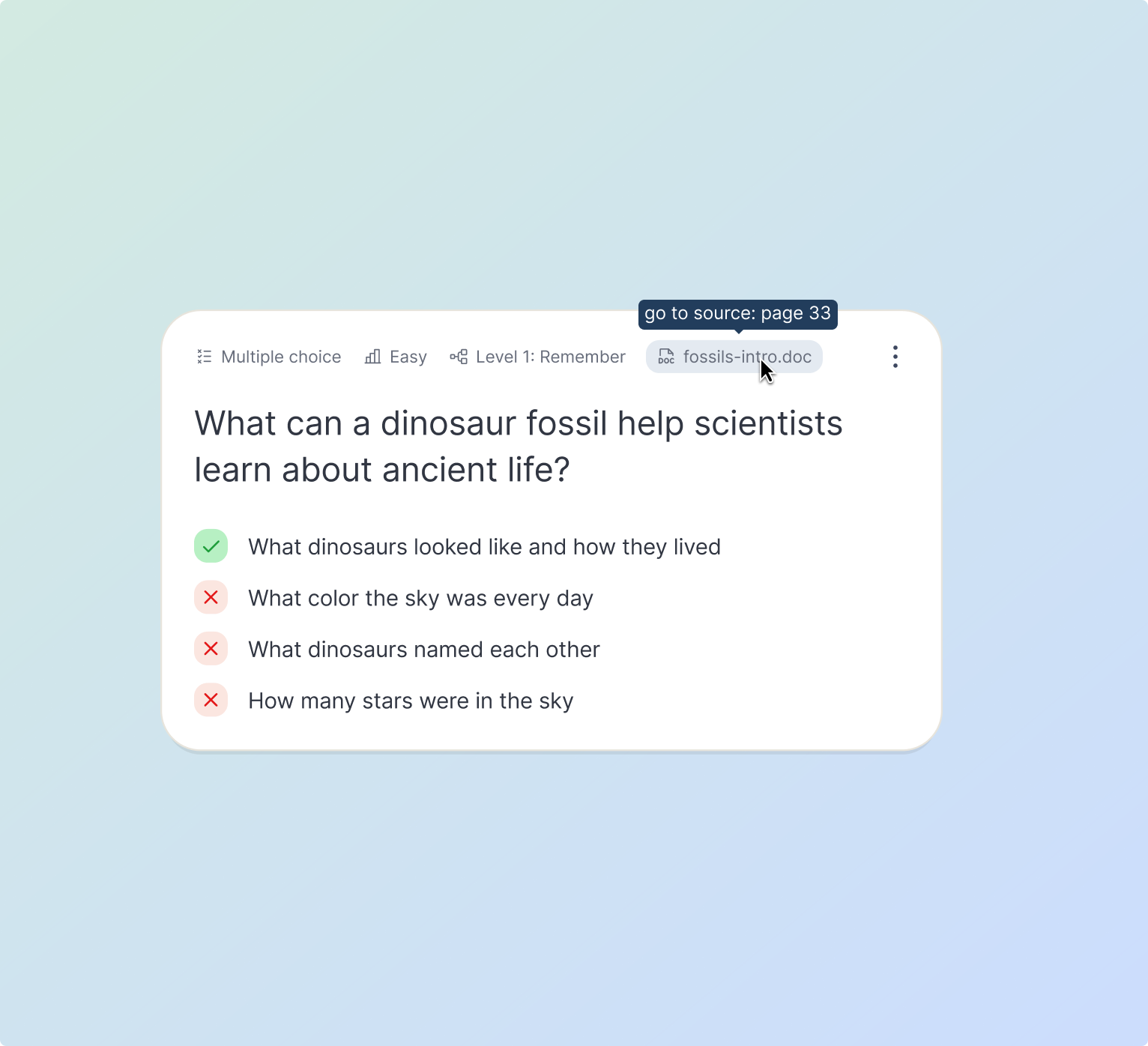 A Relay assessment question grounded in a teacher's source material
