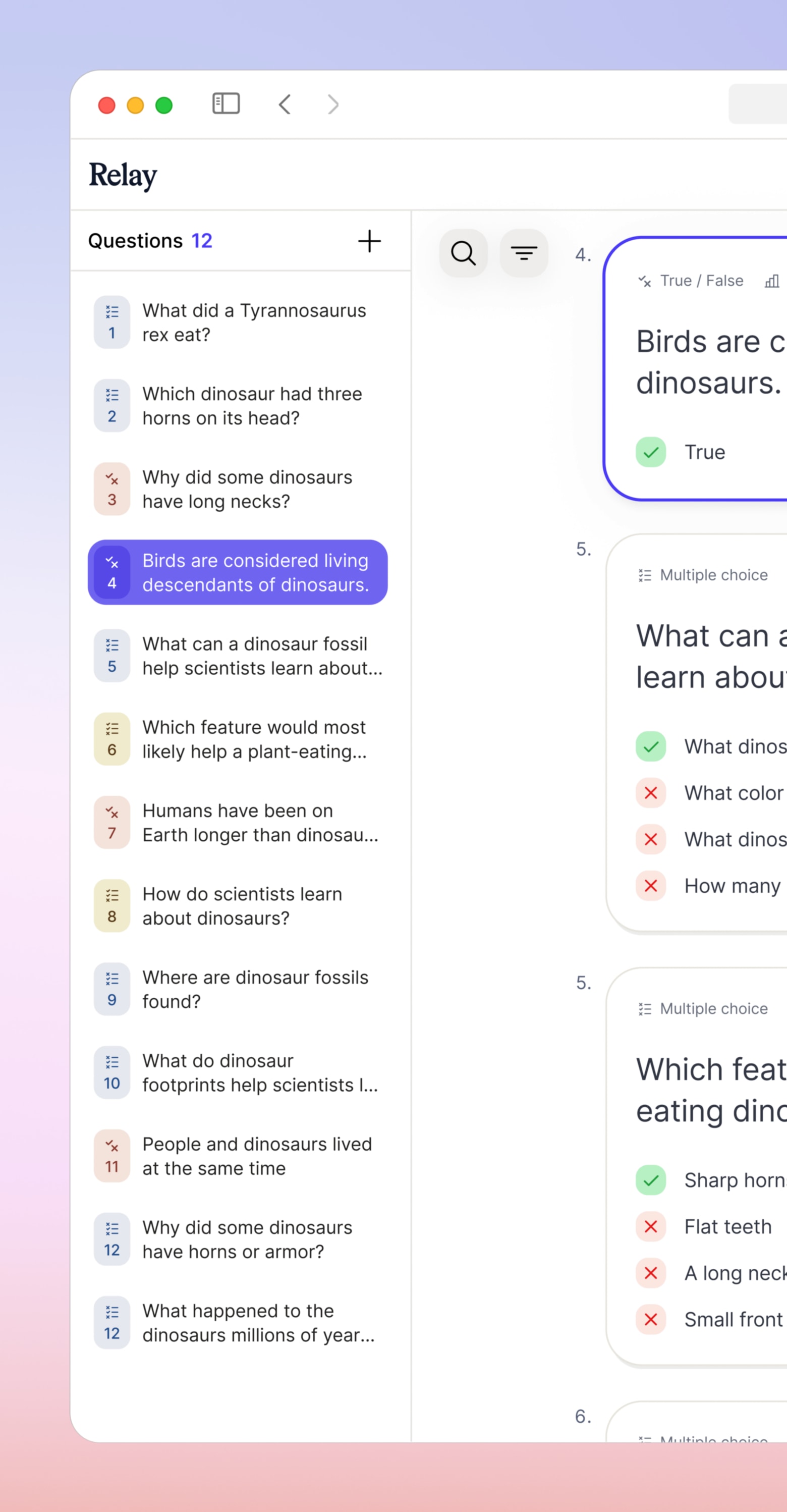 A generated Relay assessment with differentiated questions