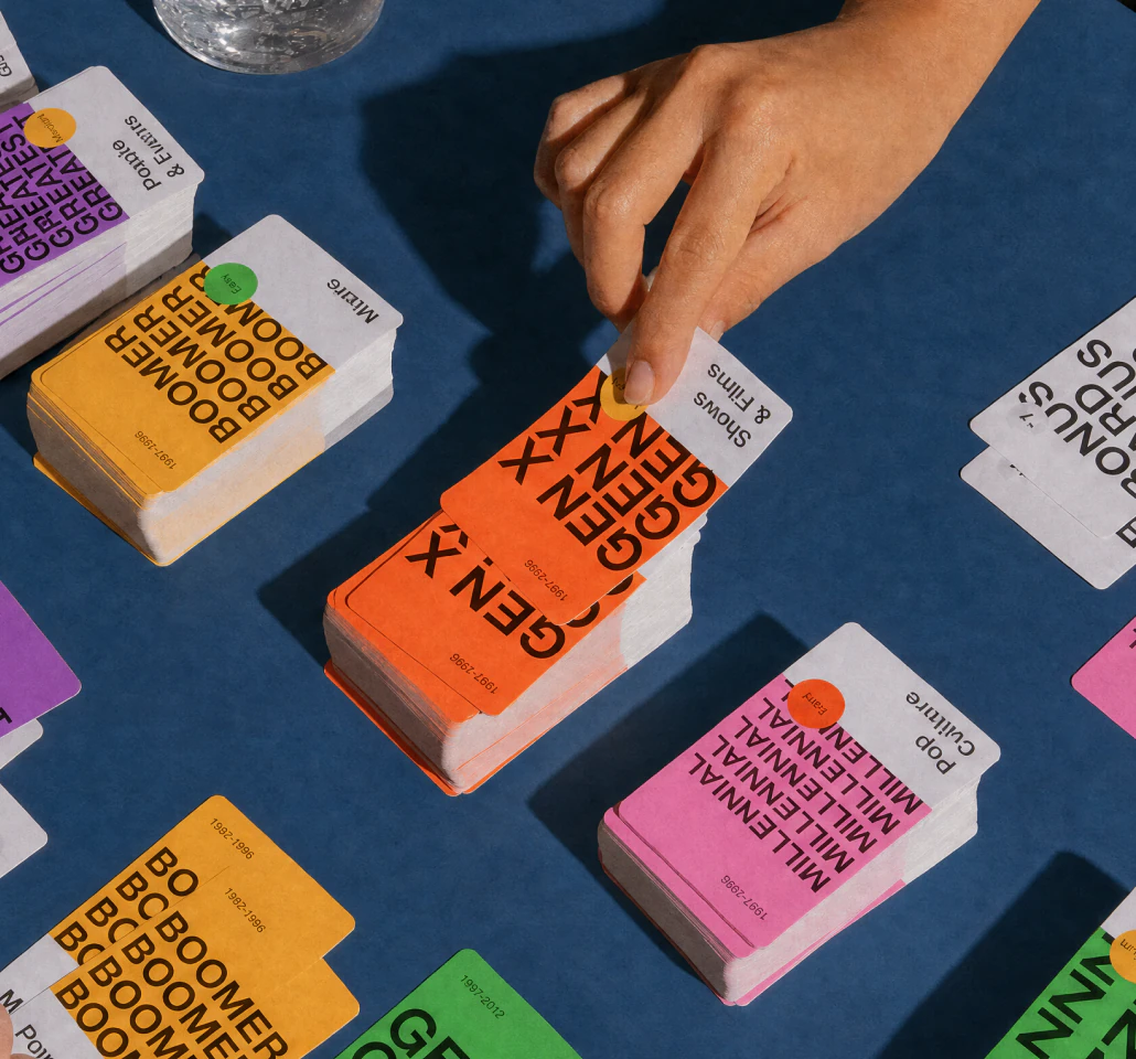 A hand choosing a GENSMAK! question card